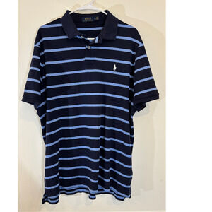 Polo Ralph Lauren Polo Shirt Mens Blue Striped‎ 100% Cotton Vtg | Size XLarge